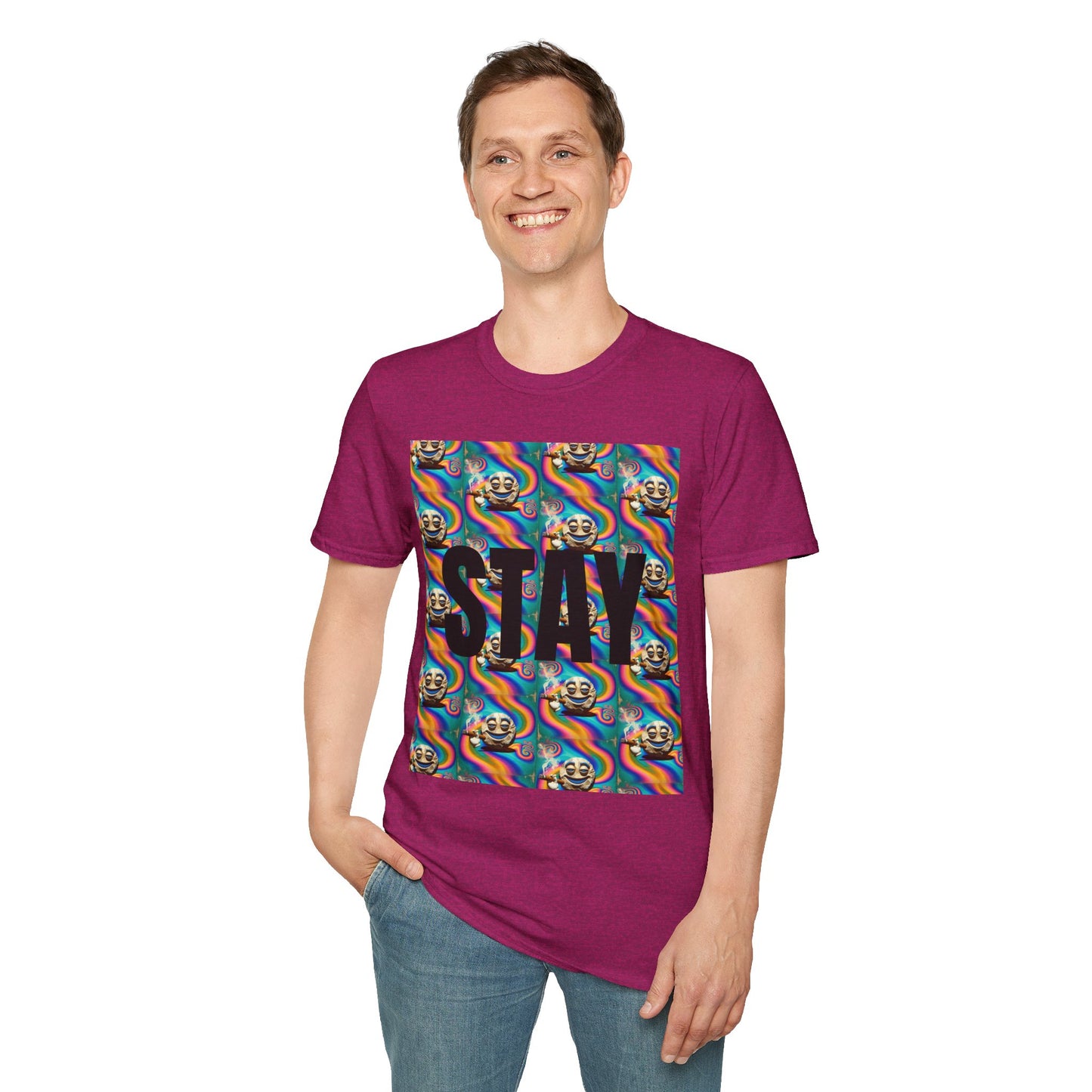 Stay Stoned Unisex Softstyle T-Shirt - Retro Vibe Graphic Tee for Fun Gatherings