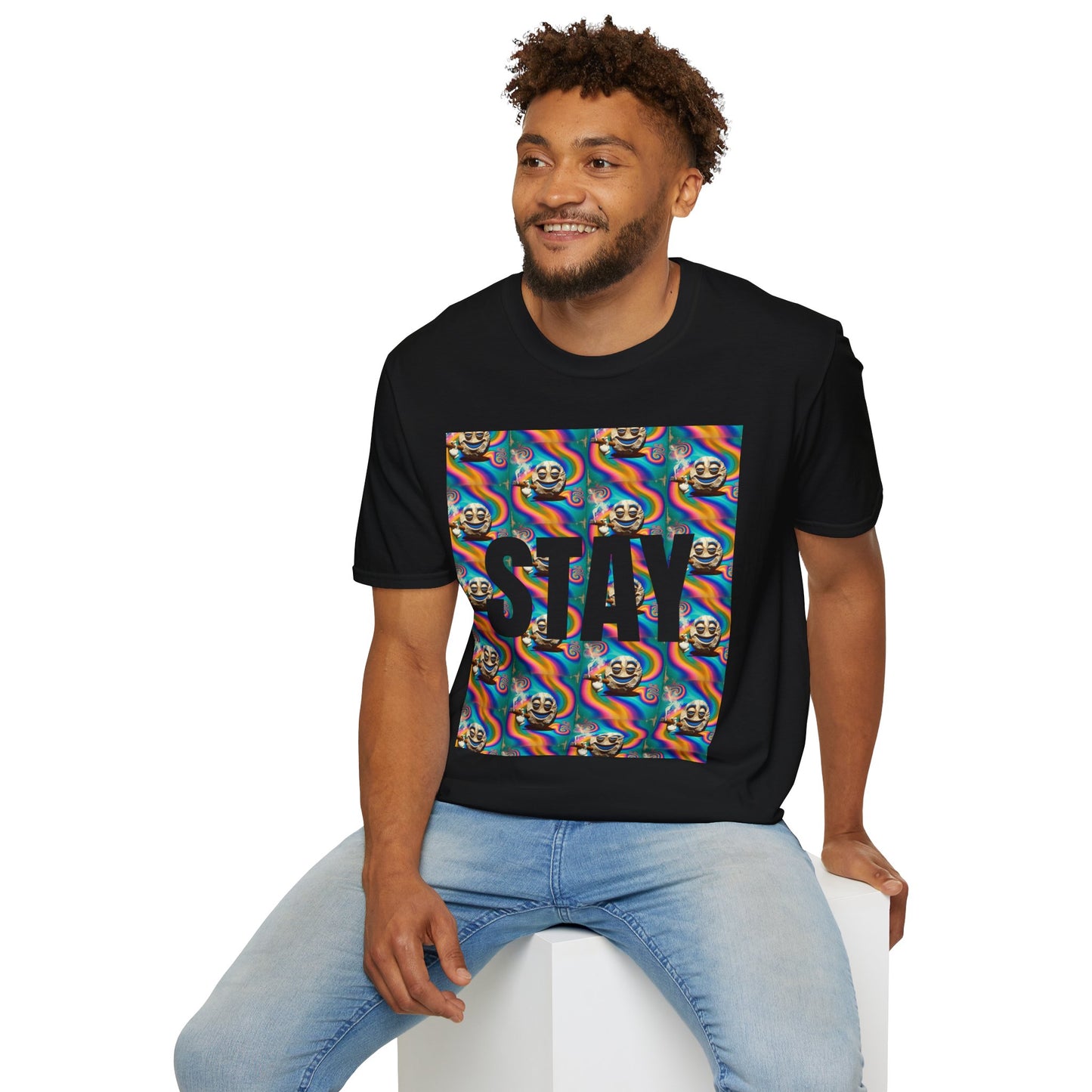 Stay Stoned Unisex Softstyle T-Shirt - Retro Vibe Graphic Tee for Fun Gatherings