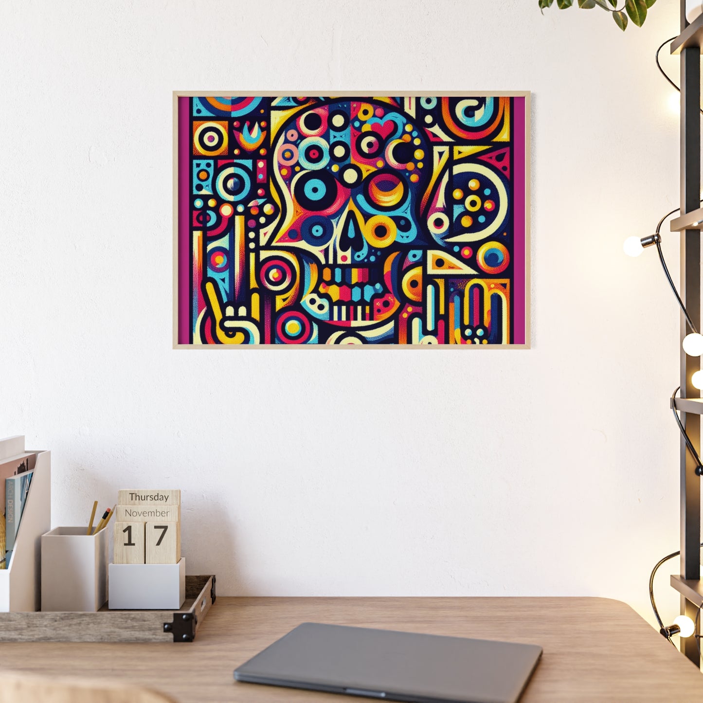 Skull Rock N Roll Posters with Wooden Frame