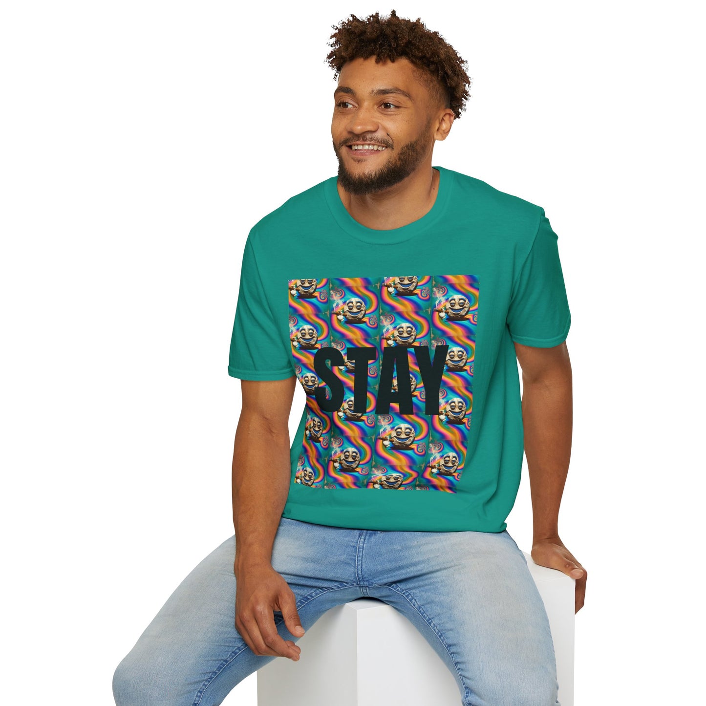 Stay Stoned Unisex Softstyle T-Shirt - Retro Vibe Graphic Tee for Fun Gatherings