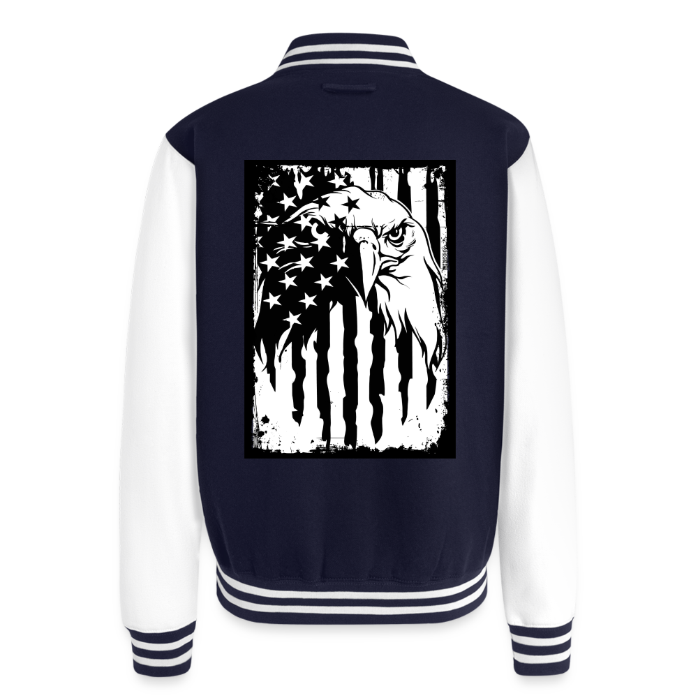 Freedom Rings Loud Just Hoods Heavyweight Letterman Jacket - navy/white