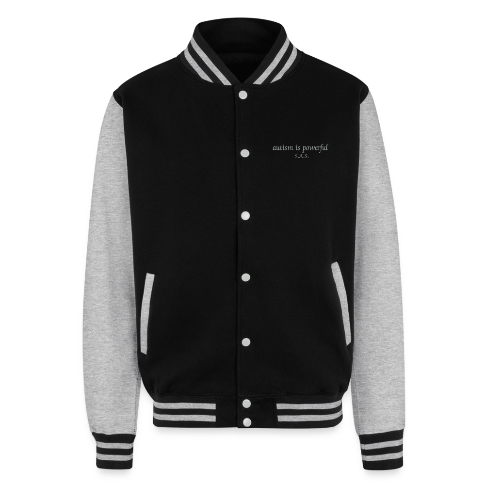 Autism is powerful Just Hoods Heavyweight Letterman Jacket - black/heather grey