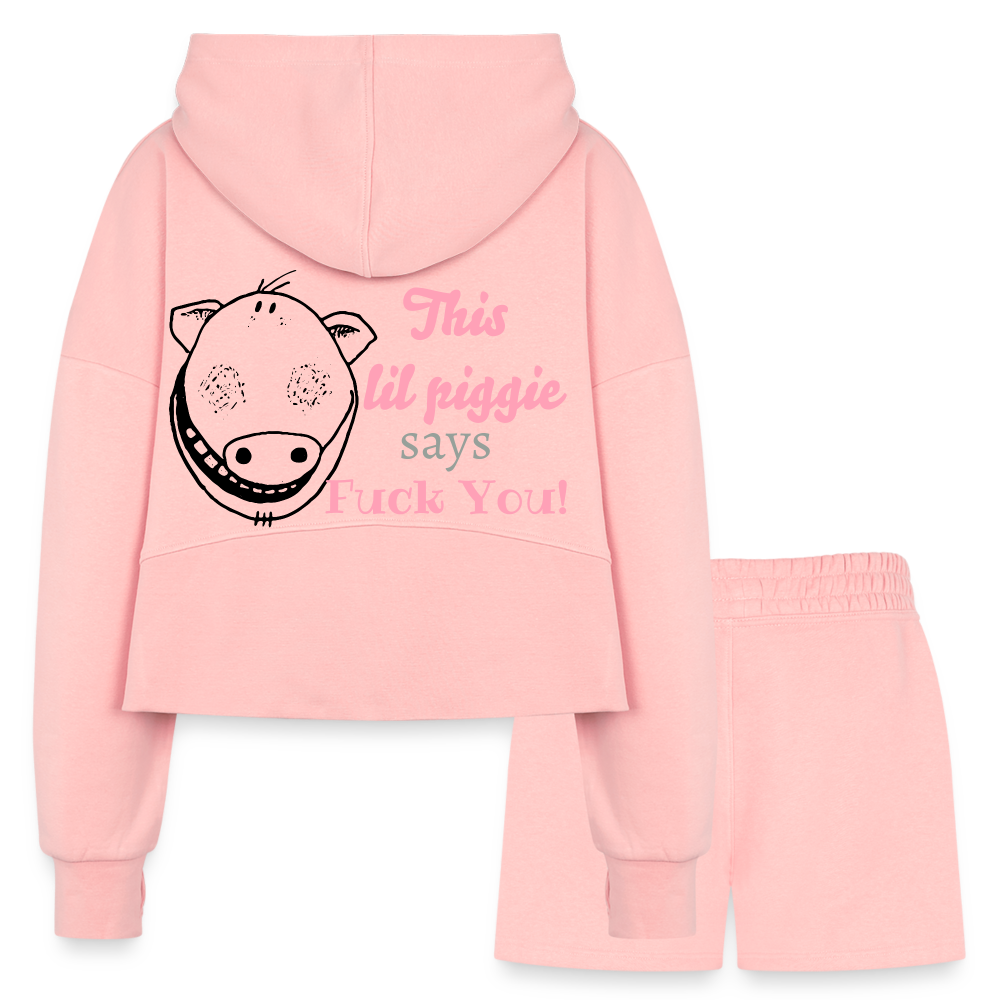 A piggie once told me Women’s Cropped Hoodie & Jogger Short Set - light pink