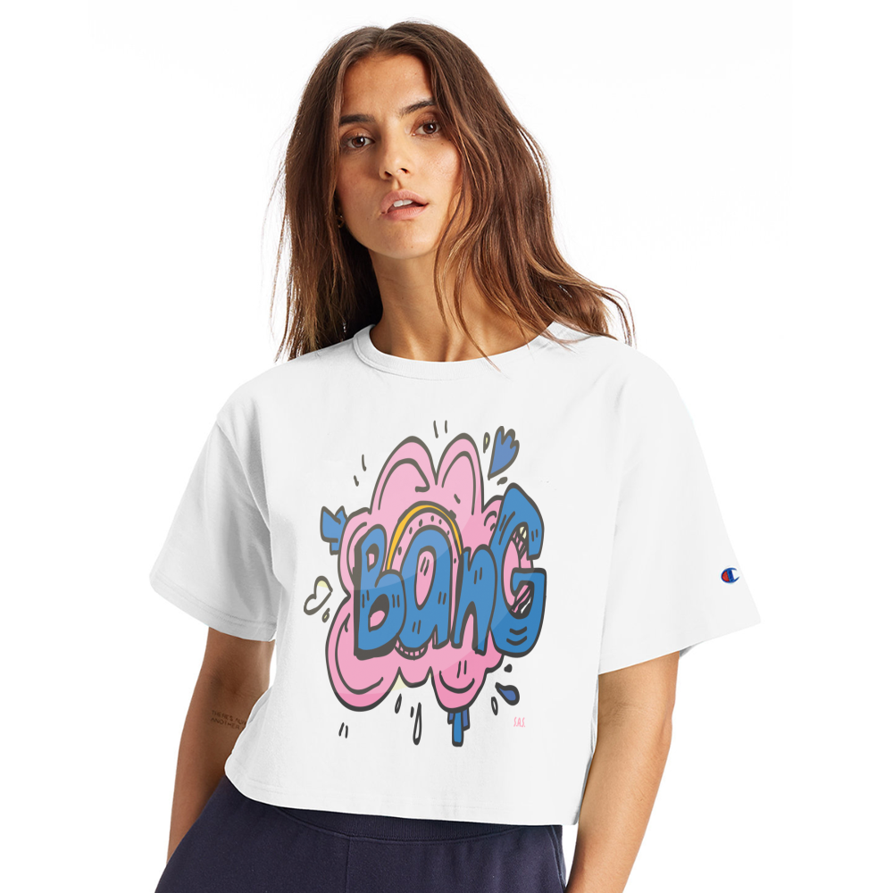 Bang Bang Champion Women’s Cropped T-Shirt - white