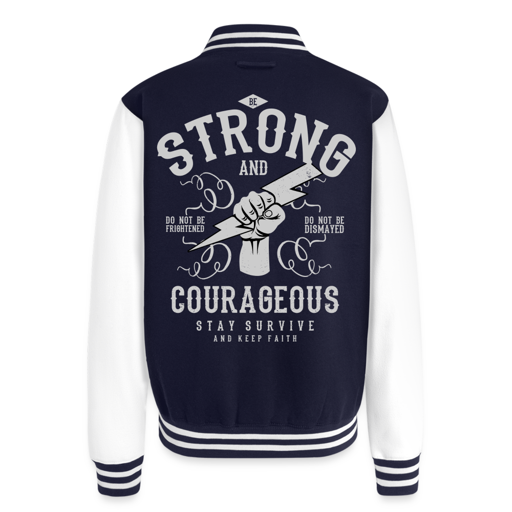 Autism is powerful Just Hoods Heavyweight Letterman Jacket - navy/white