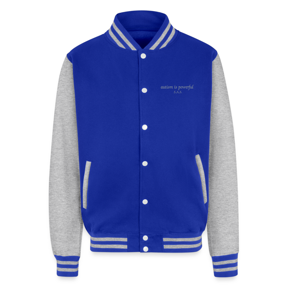 Autism is powerful Just Hoods Heavyweight Letterman Jacket - royal/heather grey