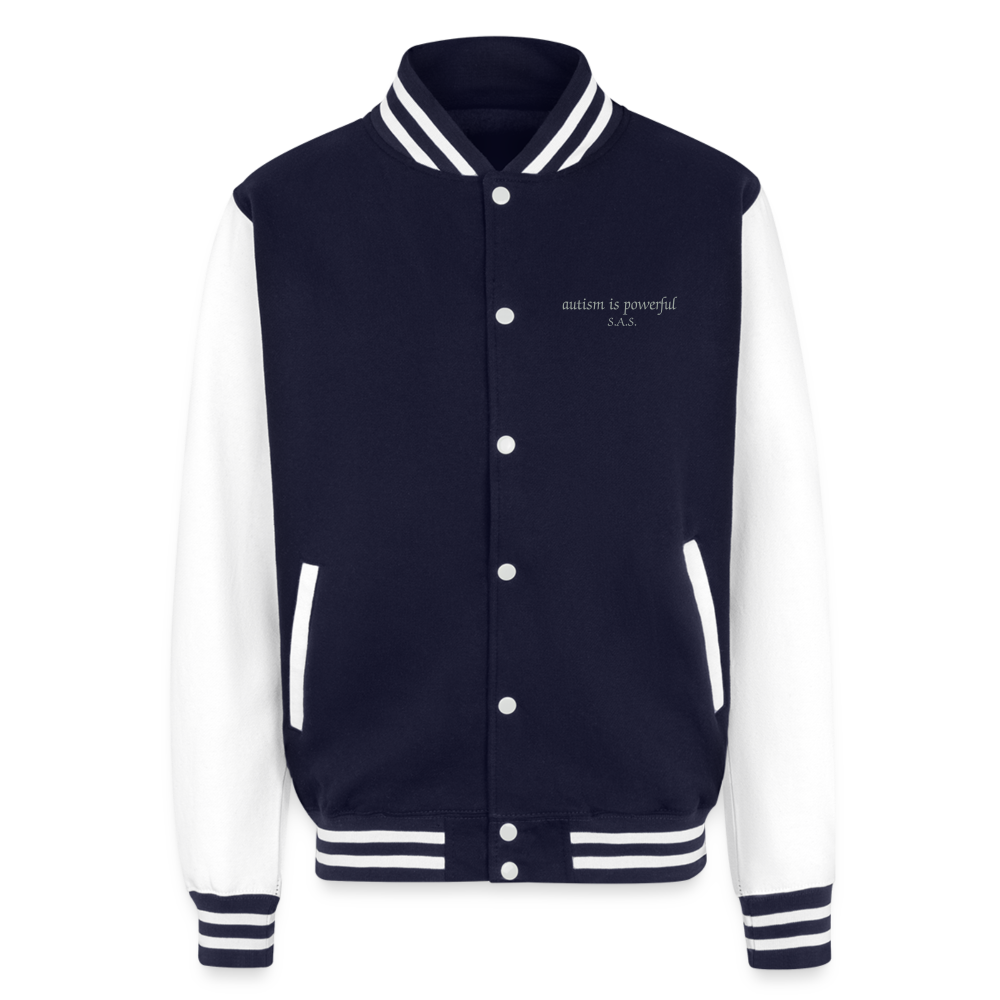 Autism is powerful Just Hoods Heavyweight Letterman Jacket - navy/white