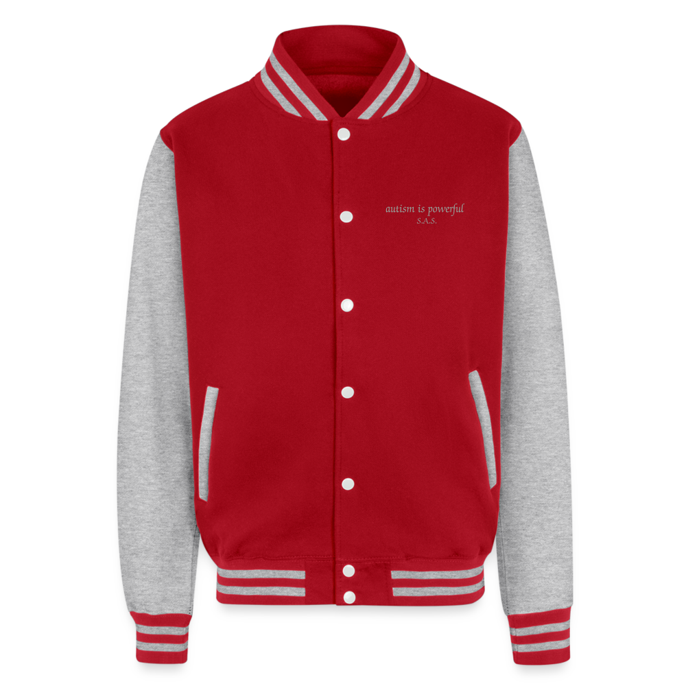 Autism is powerful Just Hoods Heavyweight Letterman Jacket - red/heather grey