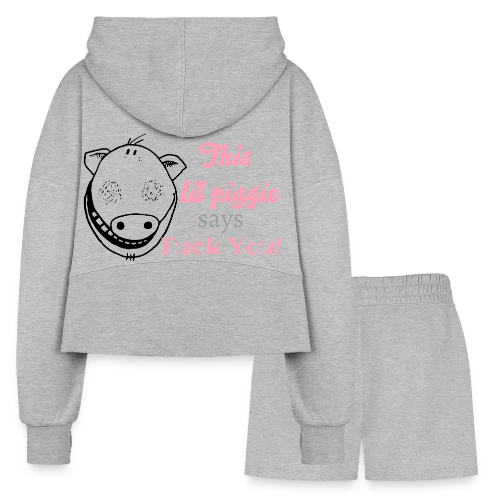 A piggie once told me Women’s Cropped Hoodie & Jogger Short Set - heather gray