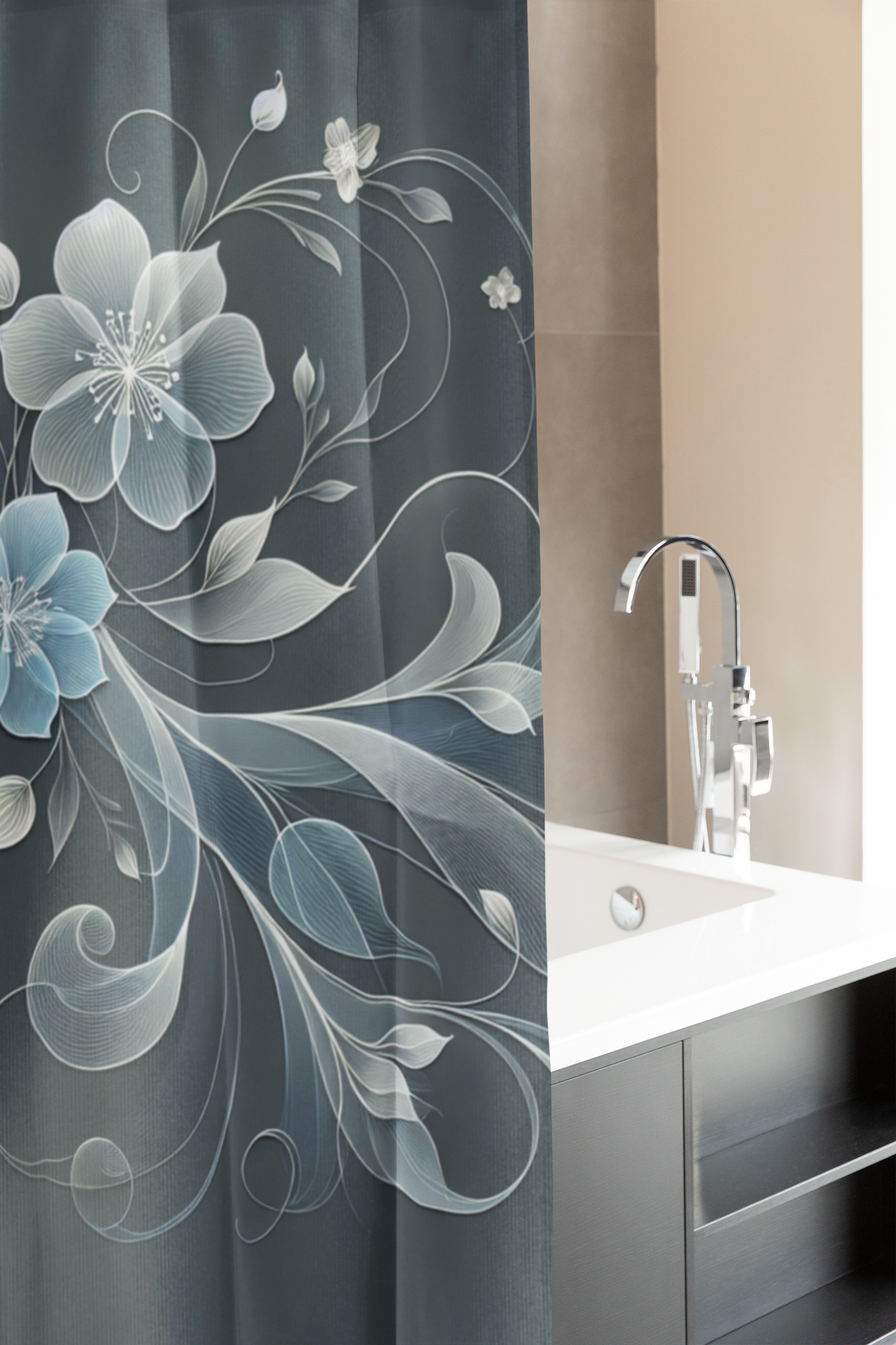 Elegant Floral Shower Curtain - Black & Gold Design