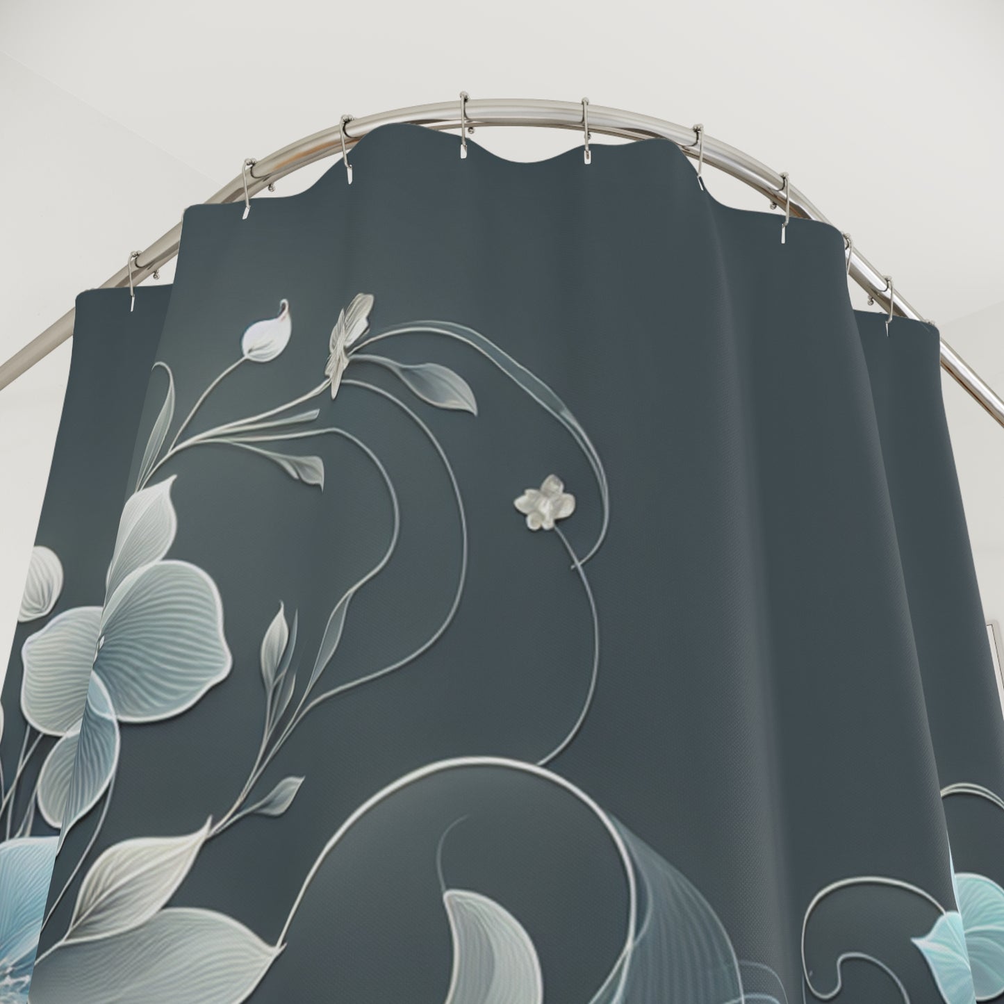 Elegant Floral Shower Curtain - Black & Gold Design