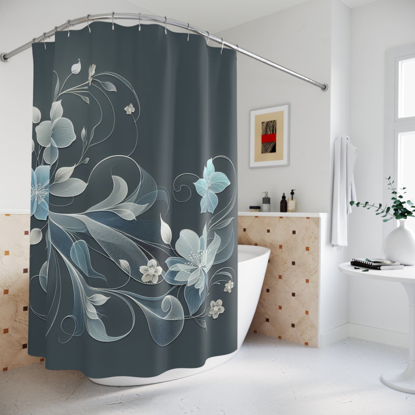 Elegant Floral Shower Curtain - Black & Gold Design