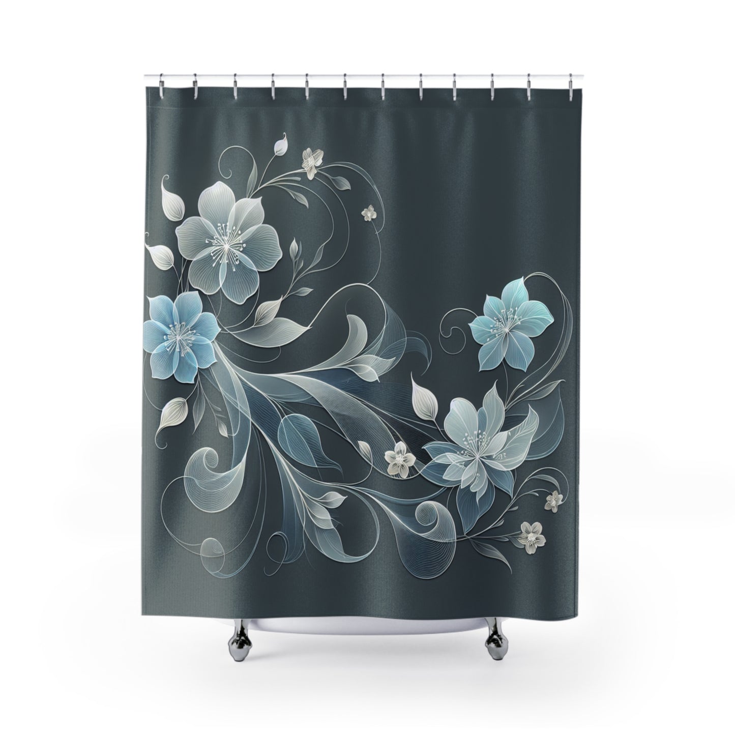 Elegant Floral Shower Curtain - Black & Gold Design