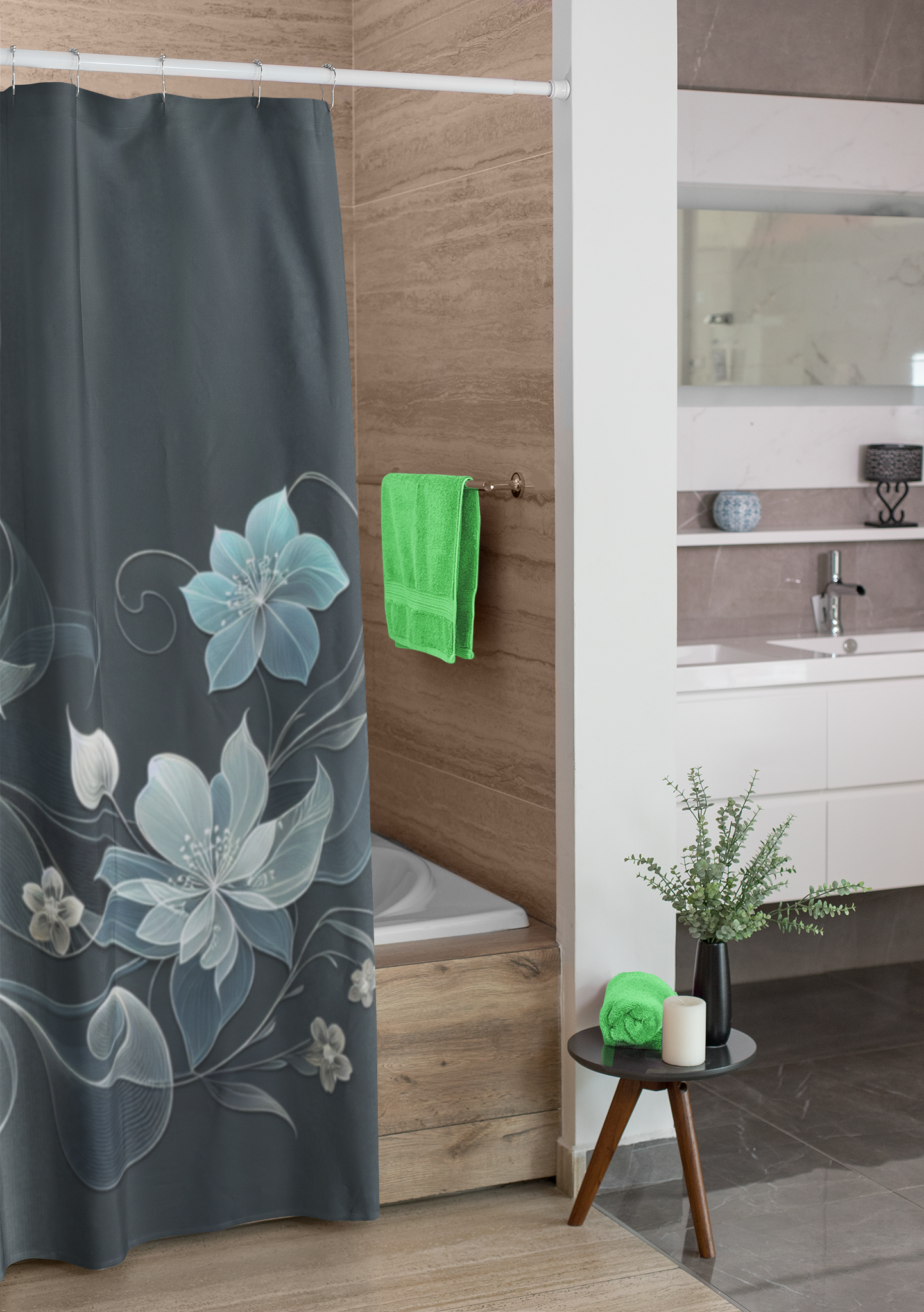 Elegant Floral Shower Curtain - Black & Gold Design