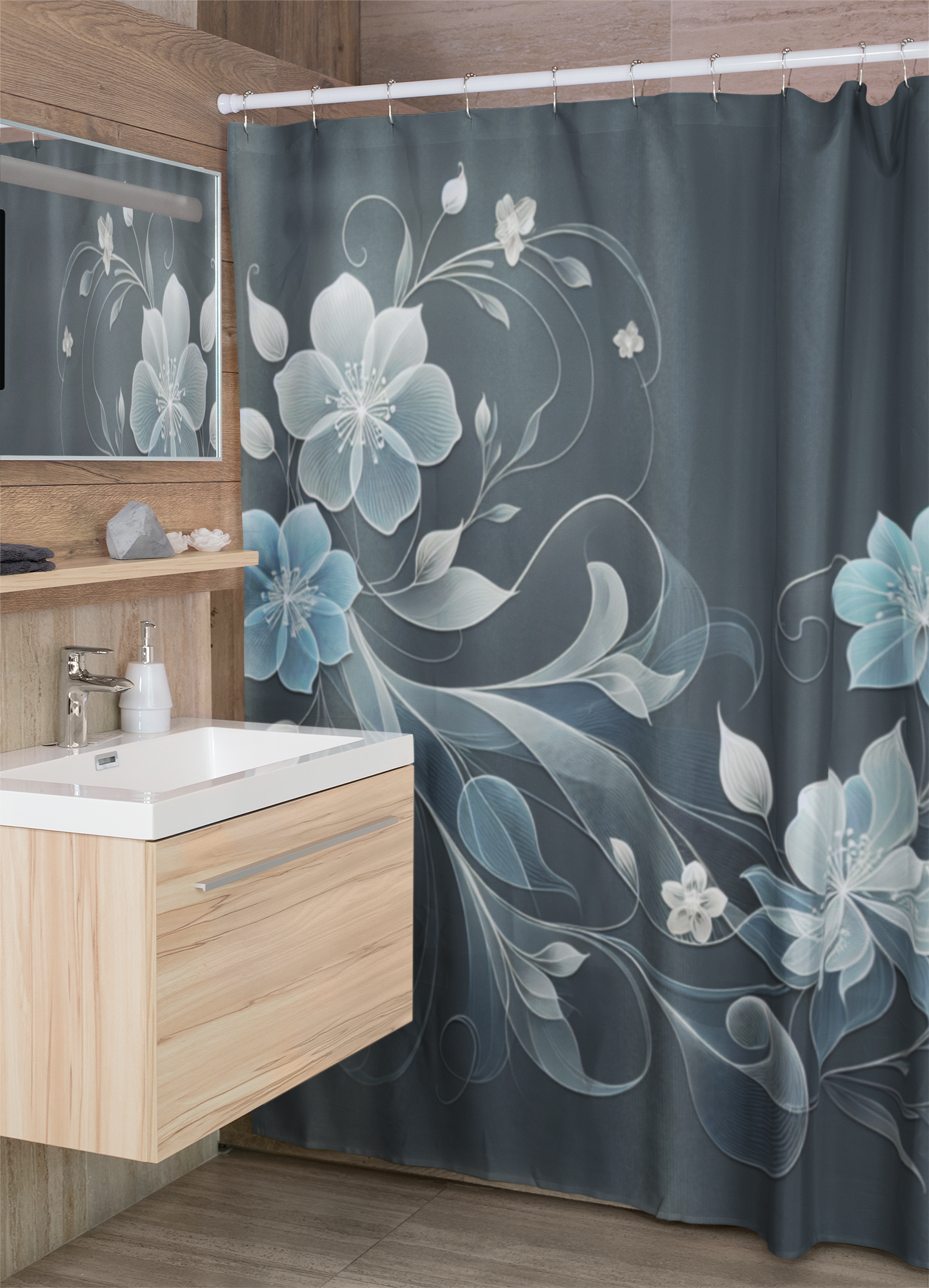 Elegant Floral Shower Curtain - Black & Gold Design