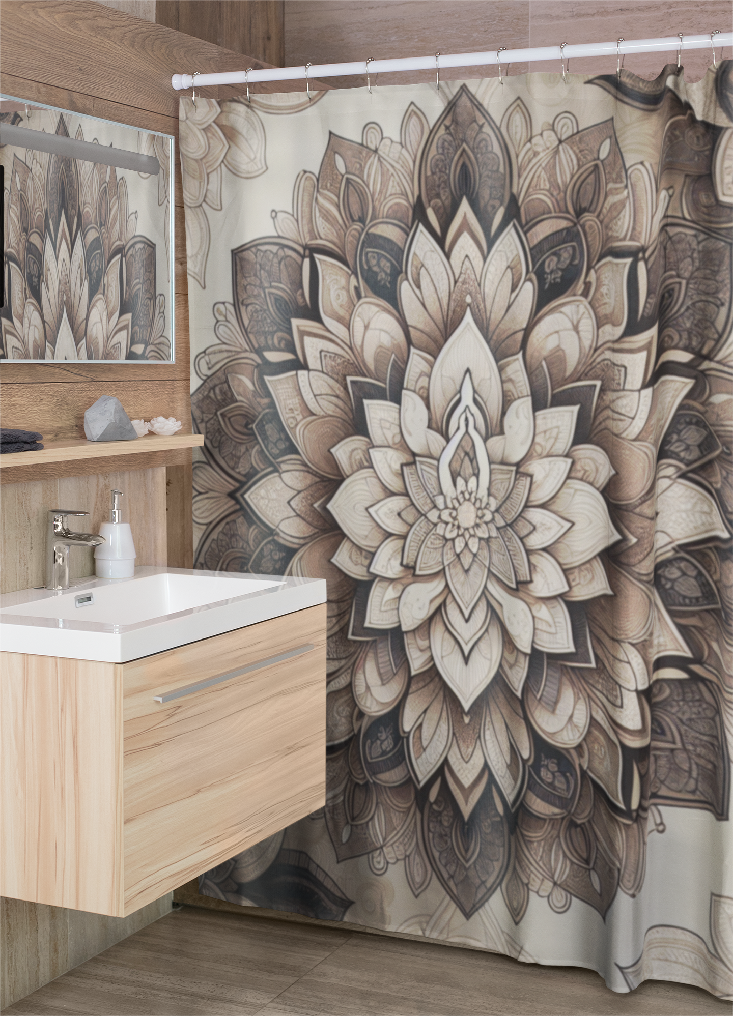 Bohemian Floral Shower Curtain - Elegant Mandala Design for Spa-like Bathroom Decor