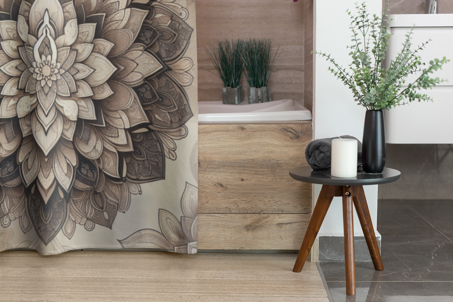 Bohemian Floral Shower Curtain - Elegant Mandala Design for Spa-like Bathroom Decor