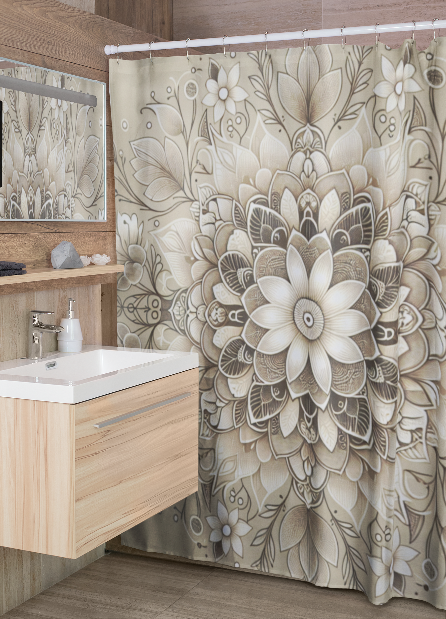 Elegant Floral Shower Curtain – Boho Chic Bathroom Decor