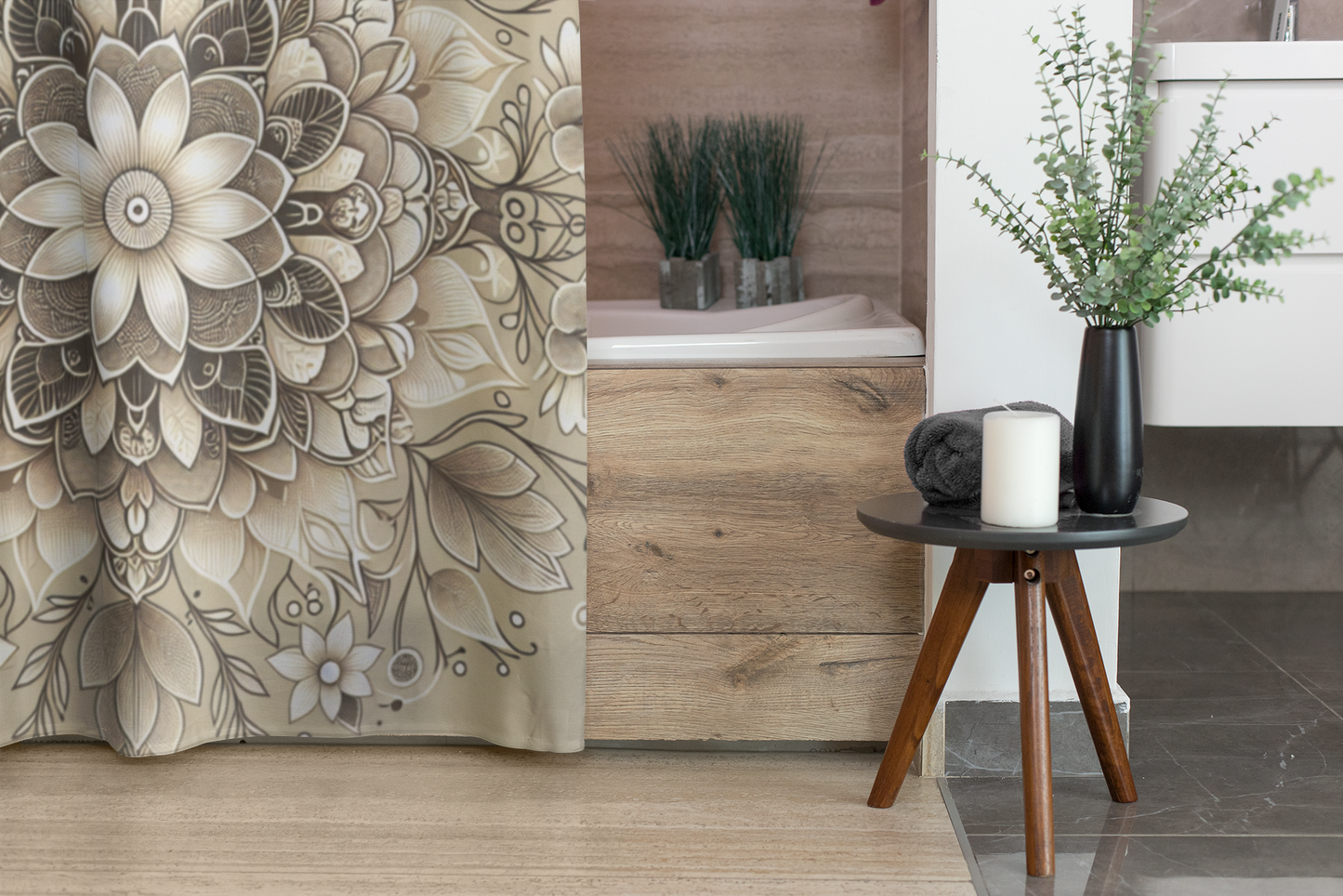 Elegant Floral Shower Curtain – Boho Chic Bathroom Decor