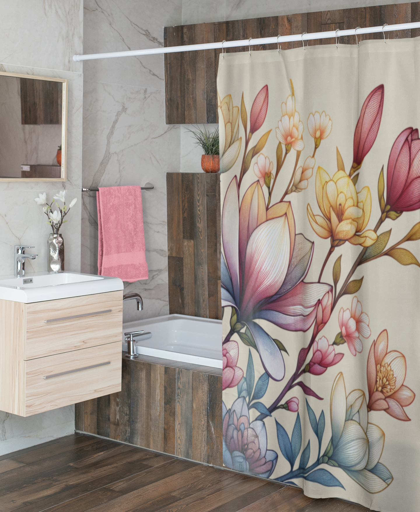 Elegant Floral Shower Curtain - Brighten Your Bathroom with Modern Decor