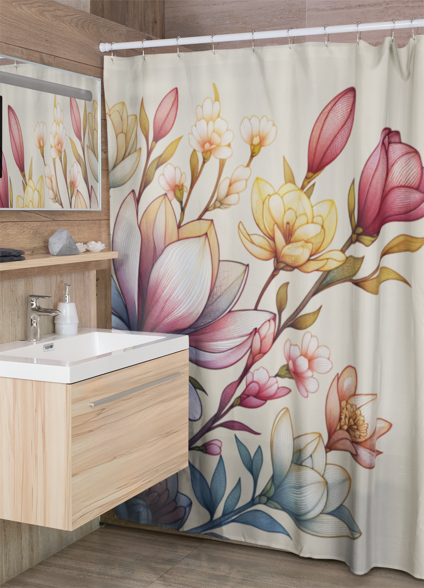 Elegant Floral Shower Curtain - Brighten Your Bathroom with Modern Decor