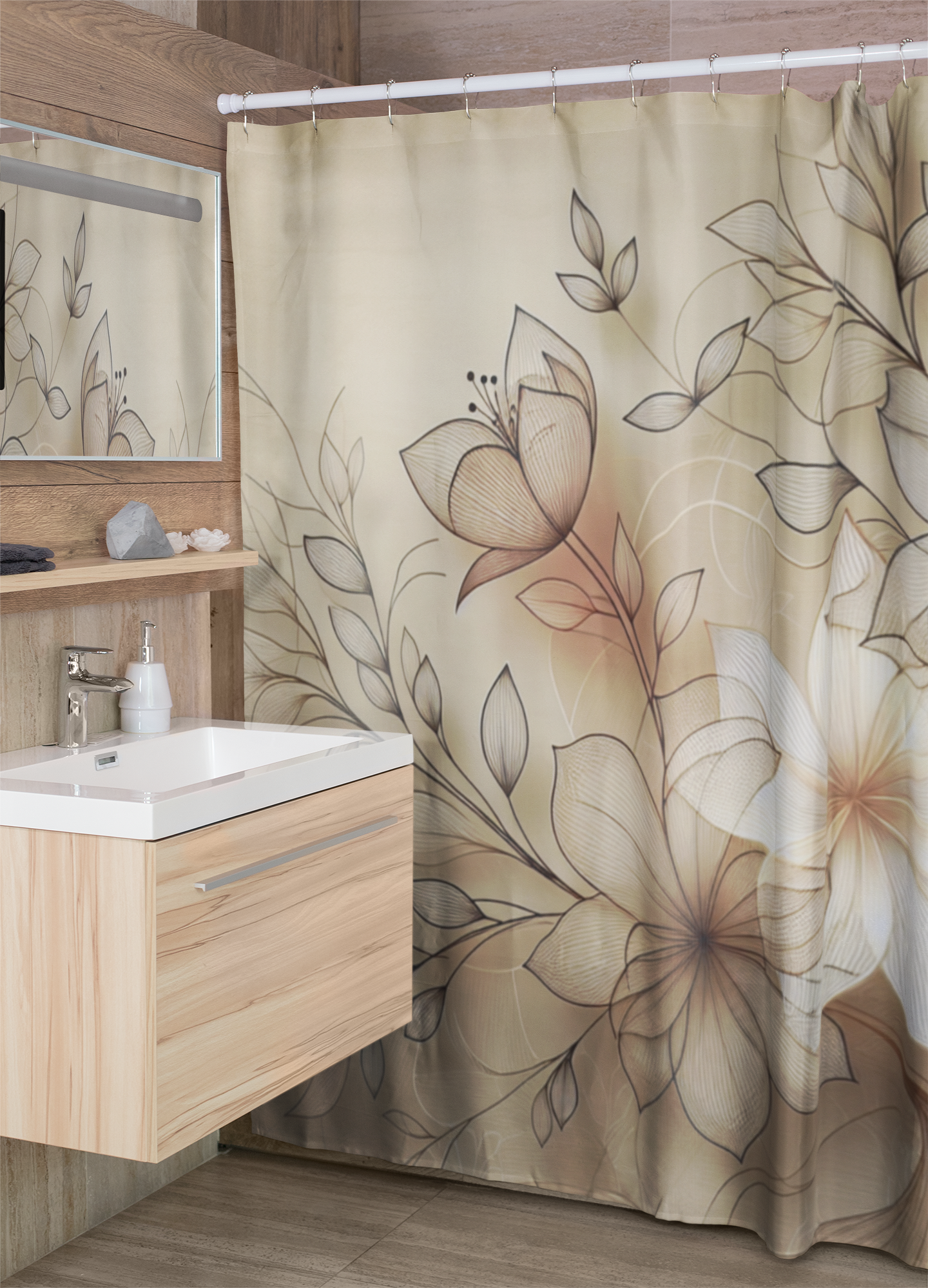 Elegant Floral Shower Curtain - Serene Bathroom Decor