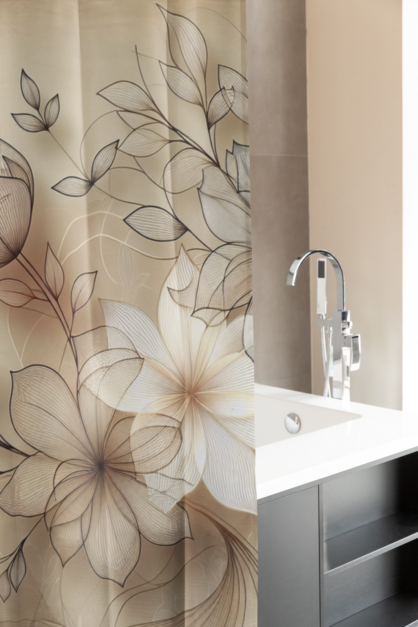 Elegant Floral Shower Curtain - Serene Bathroom Decor