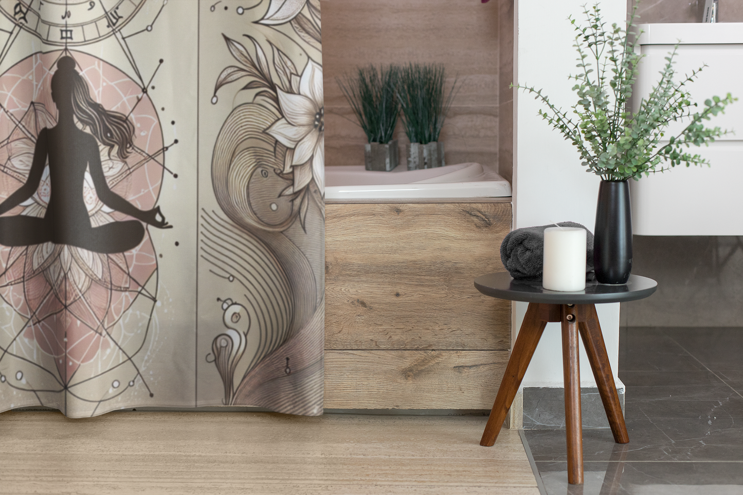 Zen Mandala Shower Curtain - Elegant Yoga & Astrology Design for Tranquil Spaces