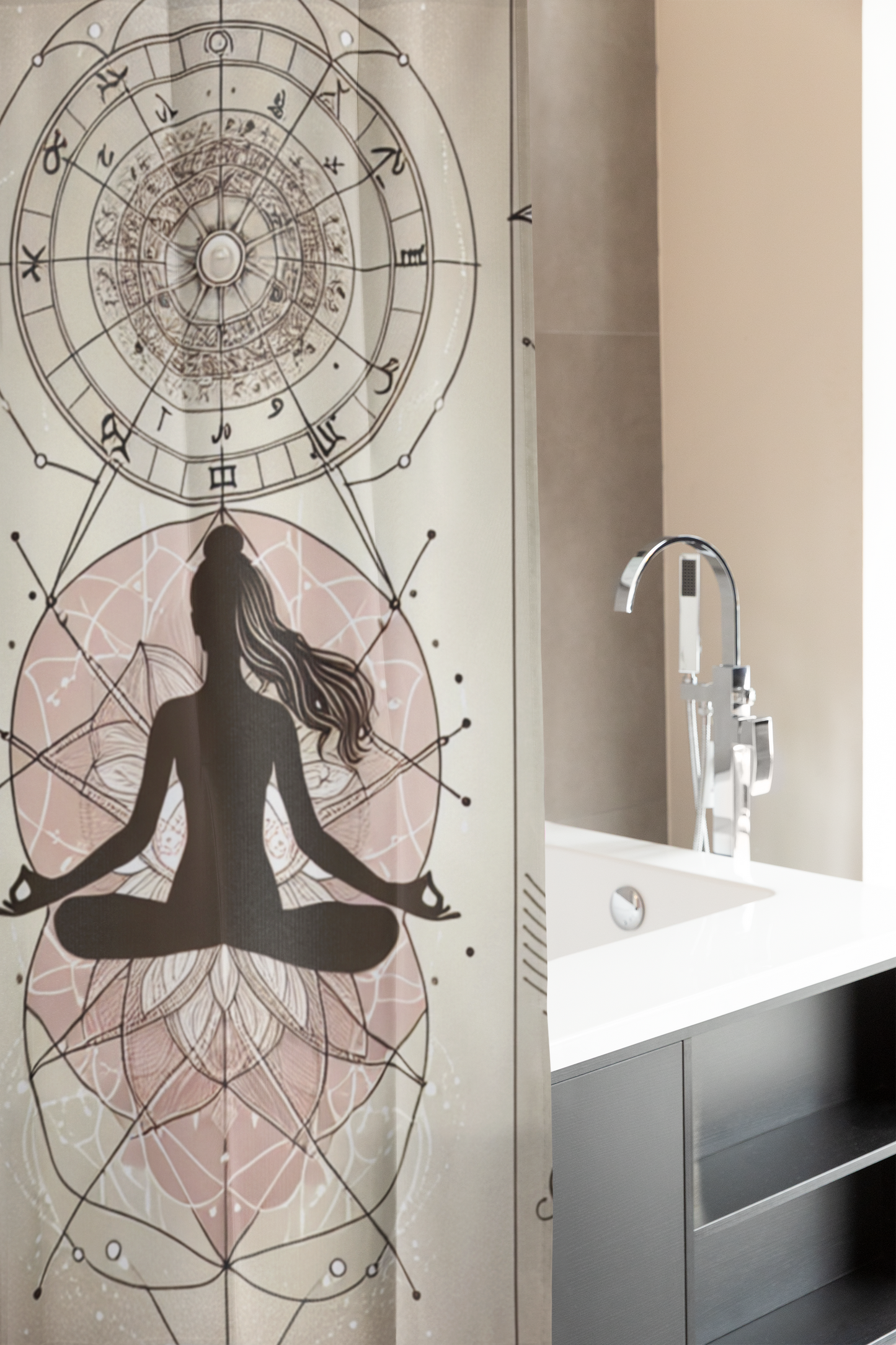 Zen Mandala Shower Curtain - Elegant Yoga & Astrology Design for Tranquil Spaces