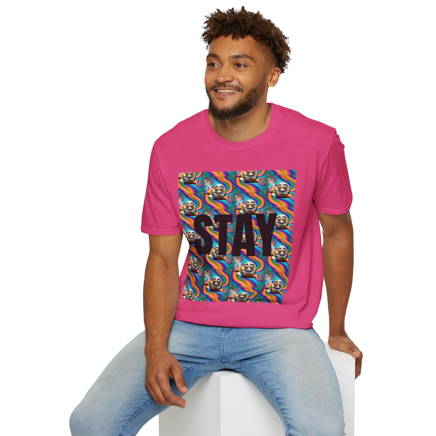 Stay Stoned Unisex Softstyle T-Shirt - Retro Vibe Graphic Tee for Fun Gatherings