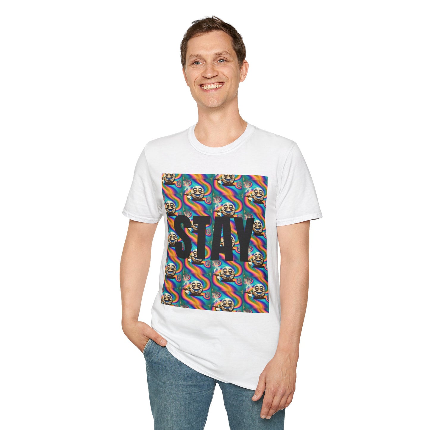 Stay Stoned Unisex Softstyle T-Shirt - Retro Vibe Graphic Tee for Fun Gatherings