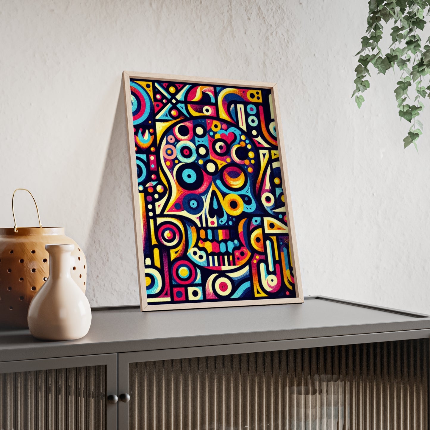 Skull Rock N Roll Posters with Wooden Frame