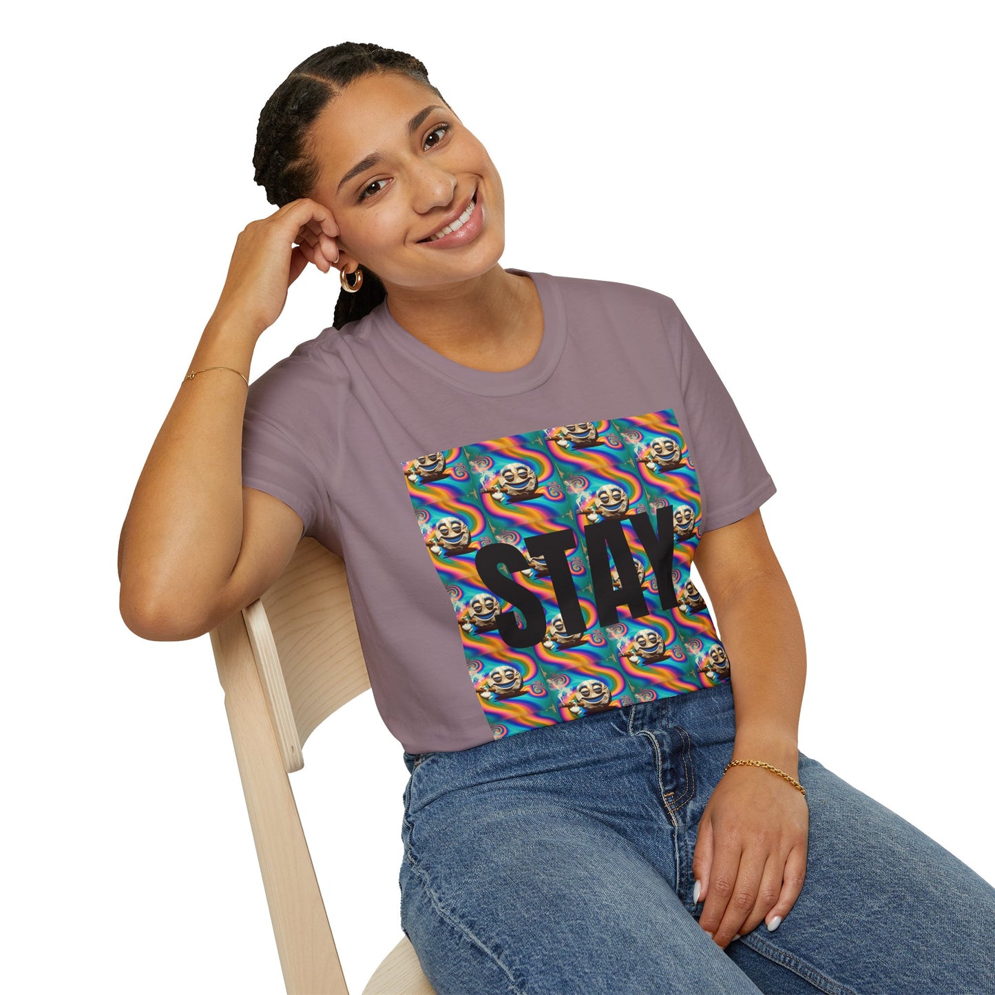 Stay Stoned Unisex Softstyle T-Shirt - Retro Vibe Graphic Tee for Fun Gatherings