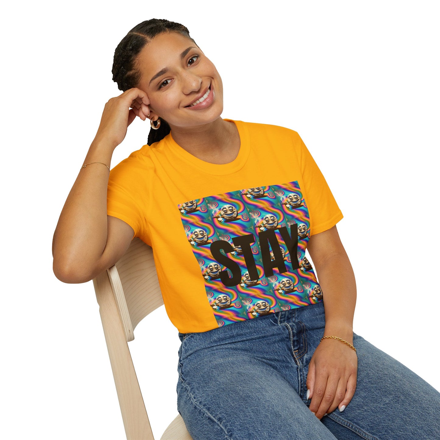 Stay Stoned Unisex Softstyle T-Shirt - Retro Vibe Graphic Tee for Fun Gatherings