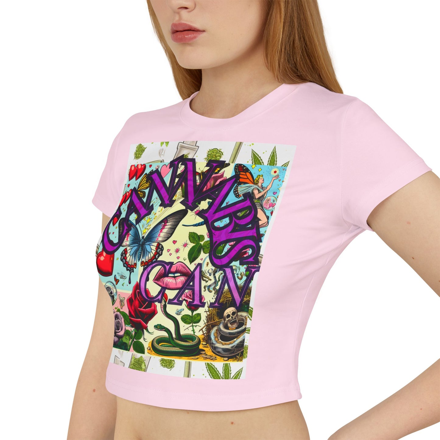 Colorful Graphic Baby Tee for Women - Floral & Butterfly Design