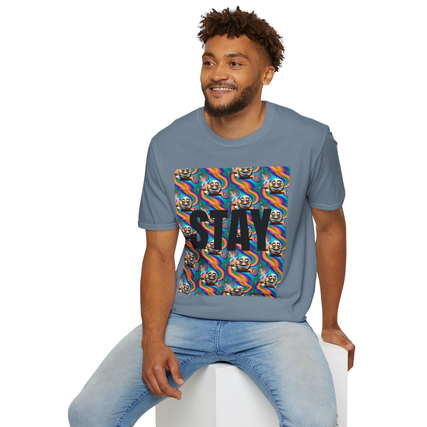 Stay Stoned Unisex Softstyle T-Shirt - Retro Vibe Graphic Tee for Fun Gatherings