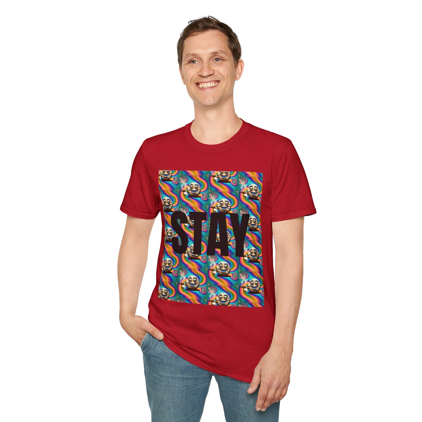 Stay Stoned Unisex Softstyle T-Shirt - Retro Vibe Graphic Tee for Fun Gatherings