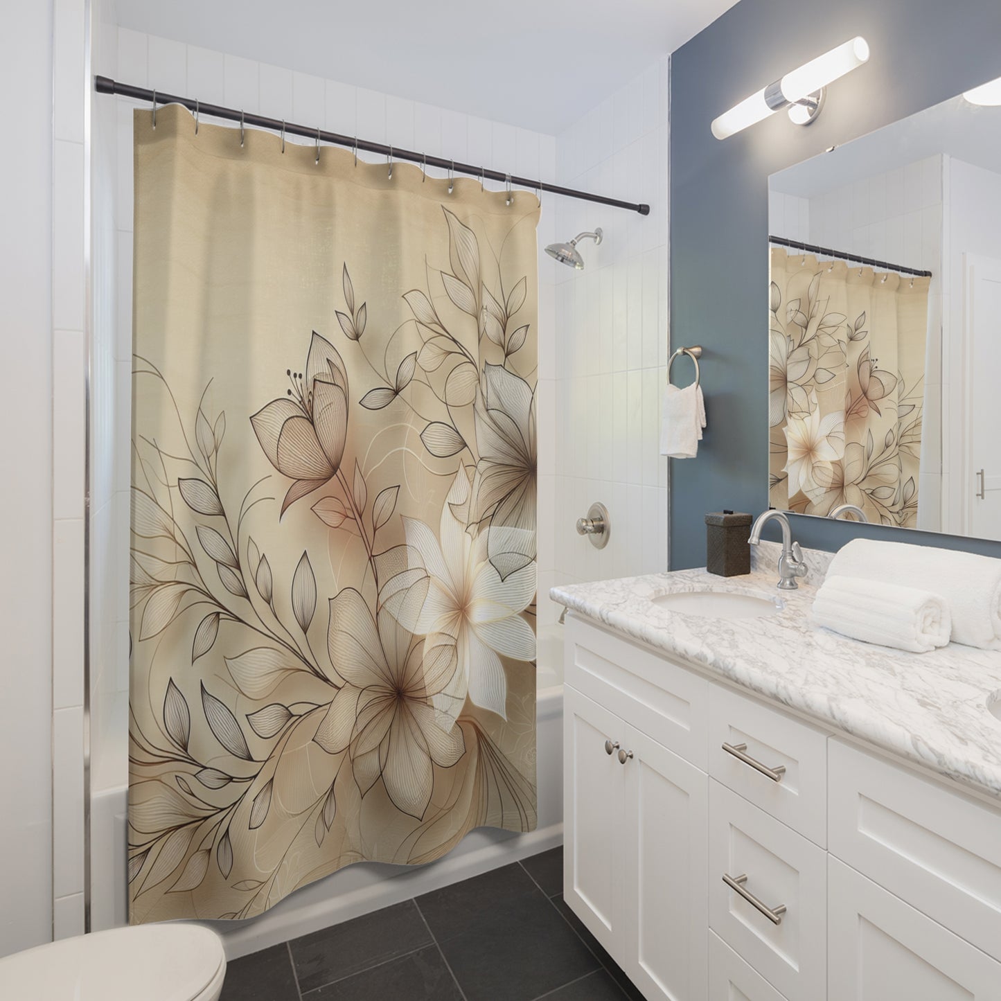 Elegant Floral Shower Curtain - Serene Bathroom Decor