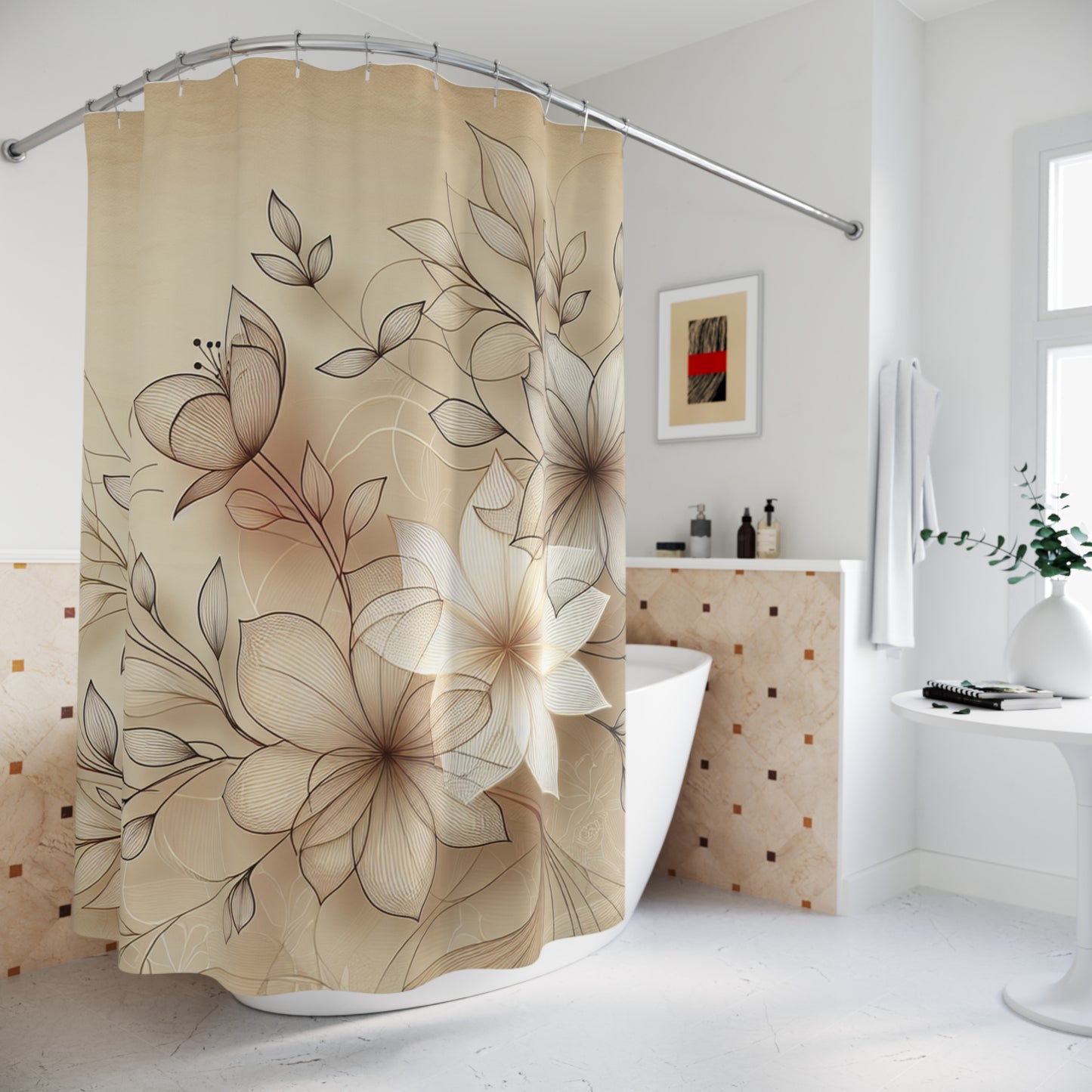 Elegant Floral Shower Curtain - Serene Bathroom Decor