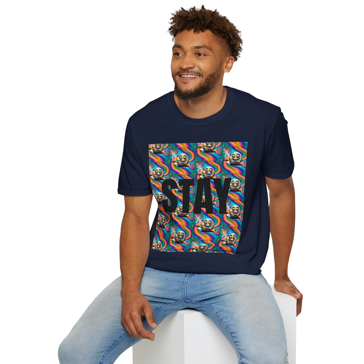 Stay Stoned Unisex Softstyle T-Shirt - Retro Vibe Graphic Tee for Fun Gatherings