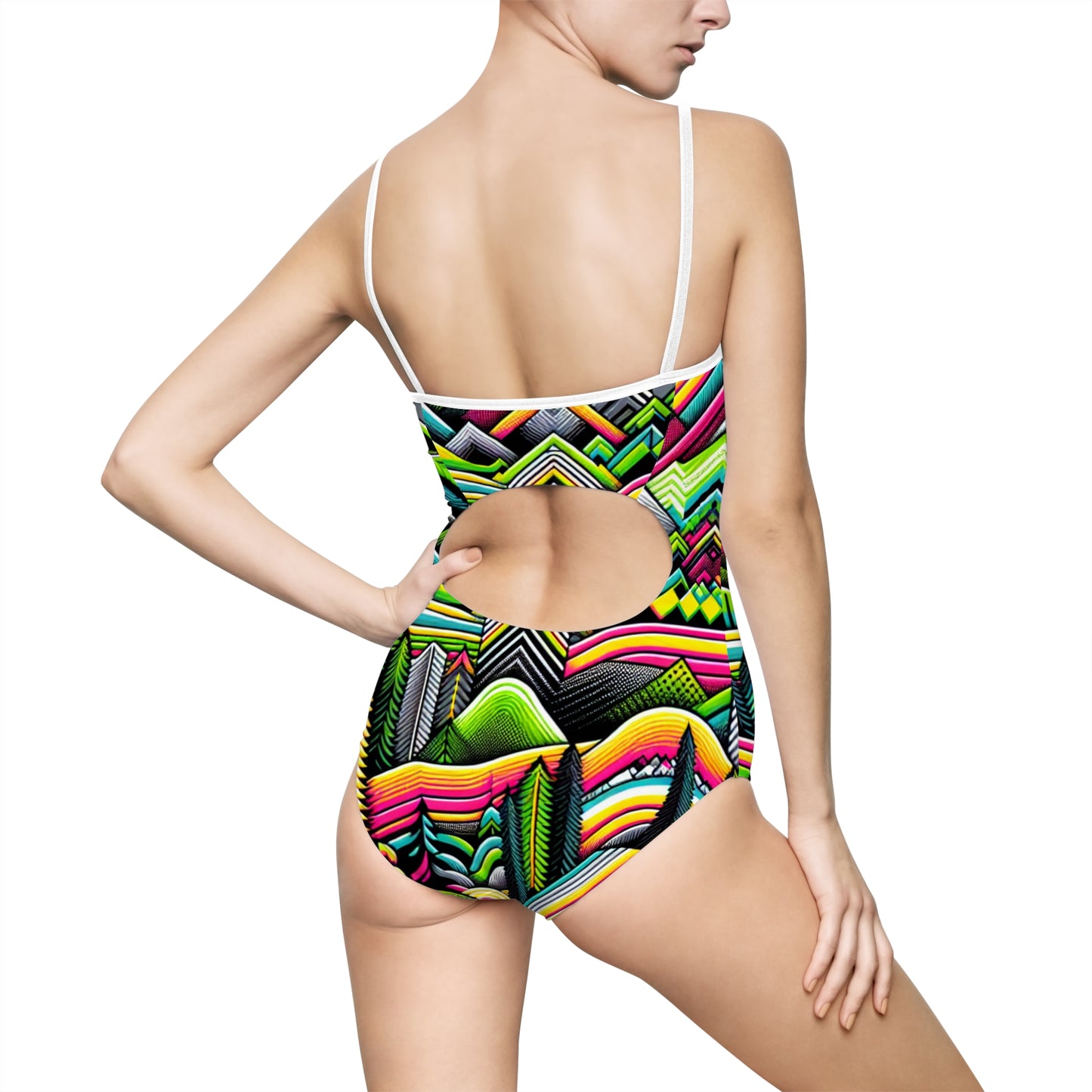 Vibrant Geometric Women's One-Piece Swimsuit - Colorful Swimwear for Summer Fun