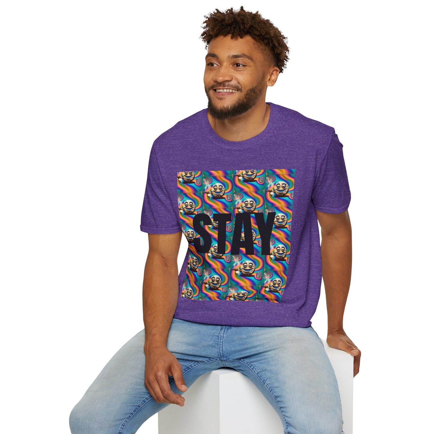 Stay Stoned Unisex Softstyle T-Shirt - Retro Vibe Graphic Tee for Fun Gatherings