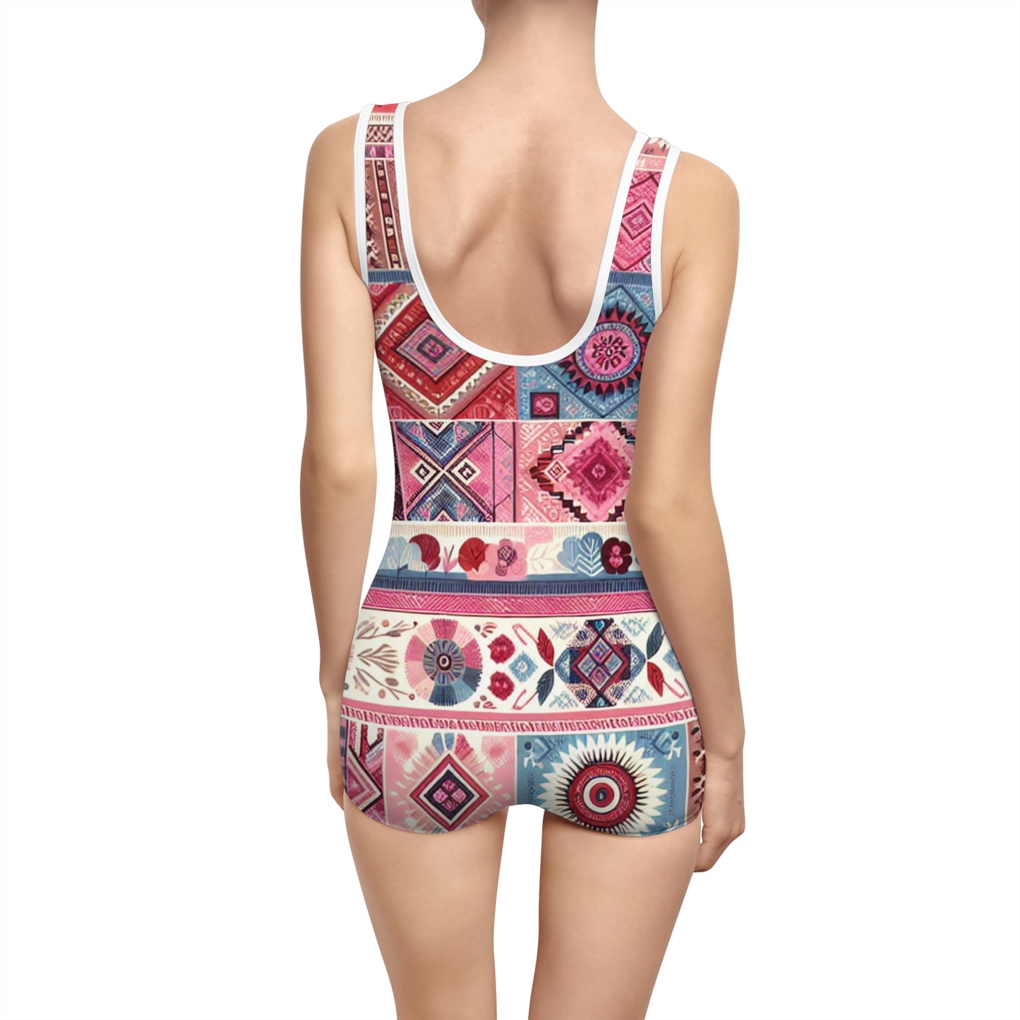 Boho Chic Women's Vintage Swimsuit - Colorful Floral Print for Beach & Pool