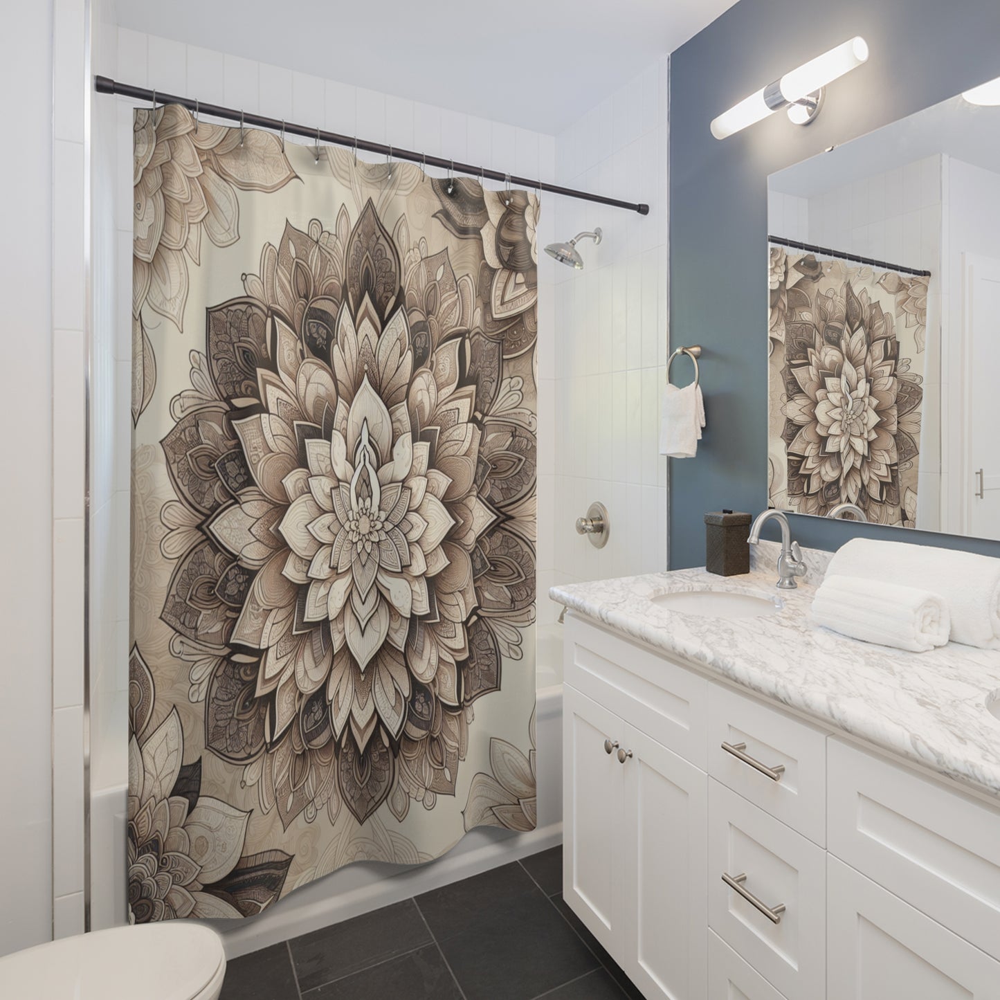 Bohemian Floral Shower Curtain - Elegant Mandala Design for Spa-like Bathroom Decor
