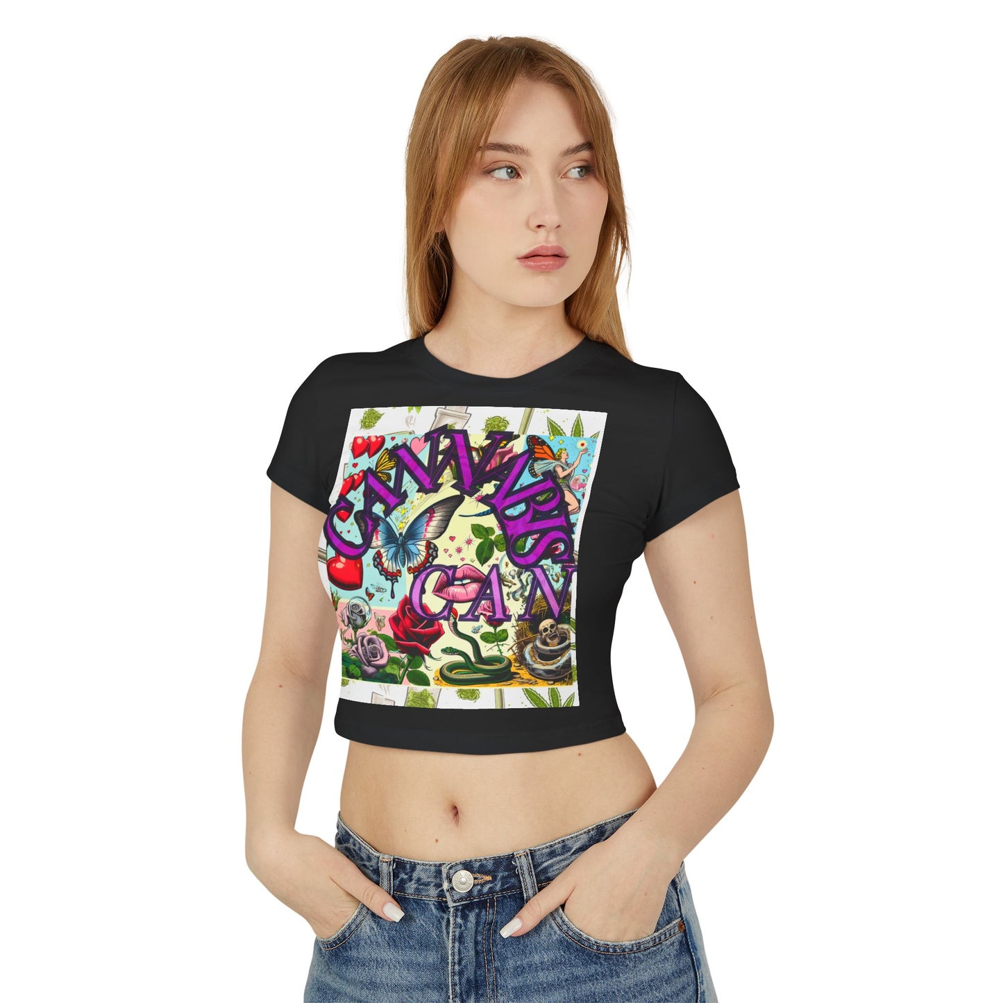 Colorful Graphic Baby Tee for Women - Floral & Butterfly Design