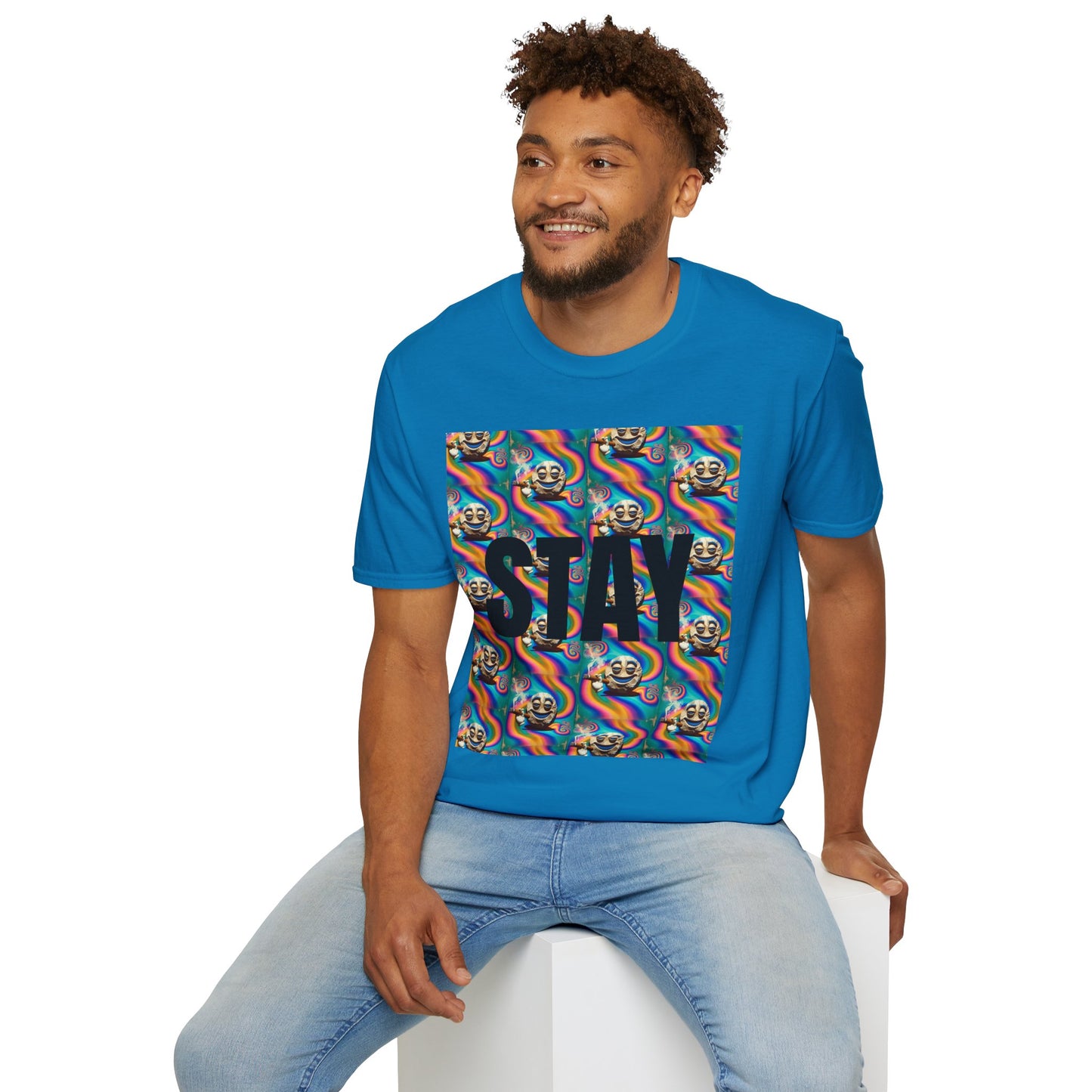 Stay Stoned Unisex Softstyle T-Shirt - Retro Vibe Graphic Tee for Fun Gatherings