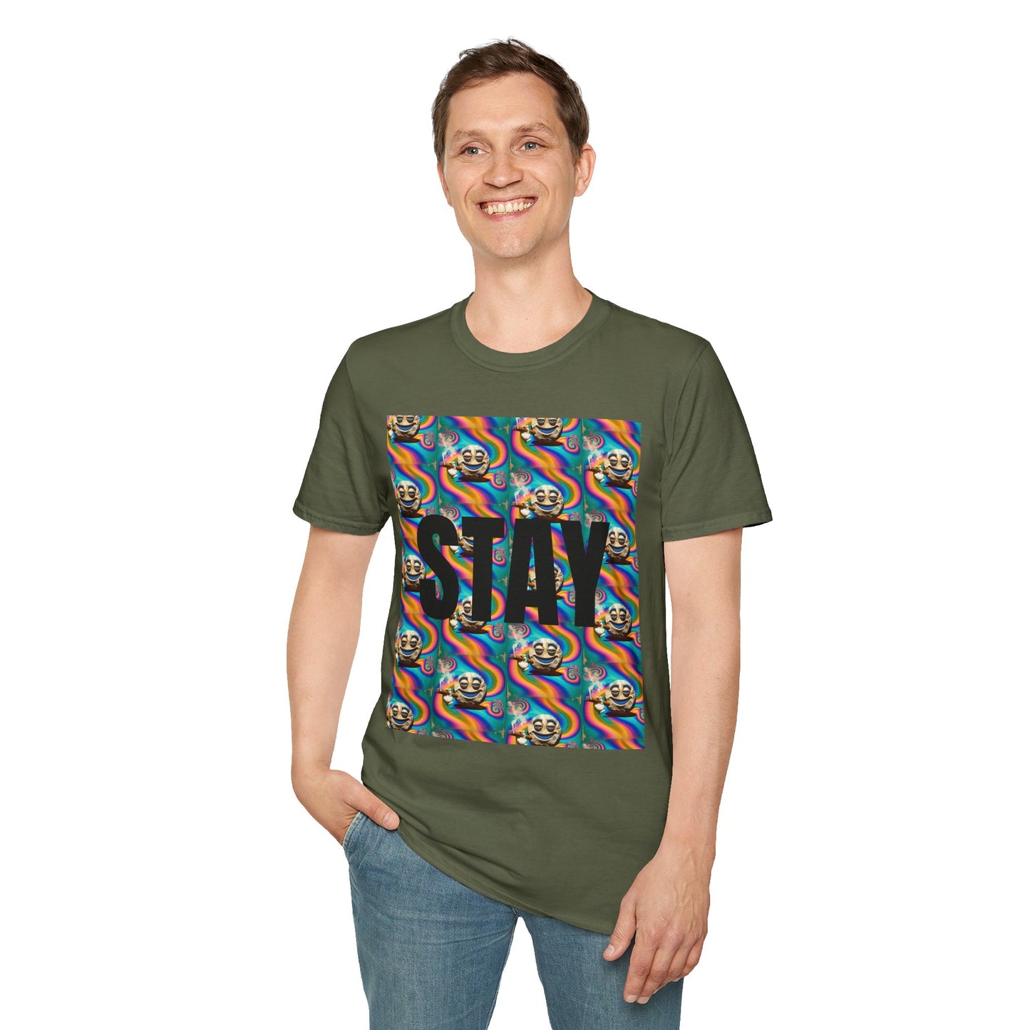 Stay Stoned Unisex Softstyle T-Shirt - Retro Vibe Graphic Tee for Fun Gatherings