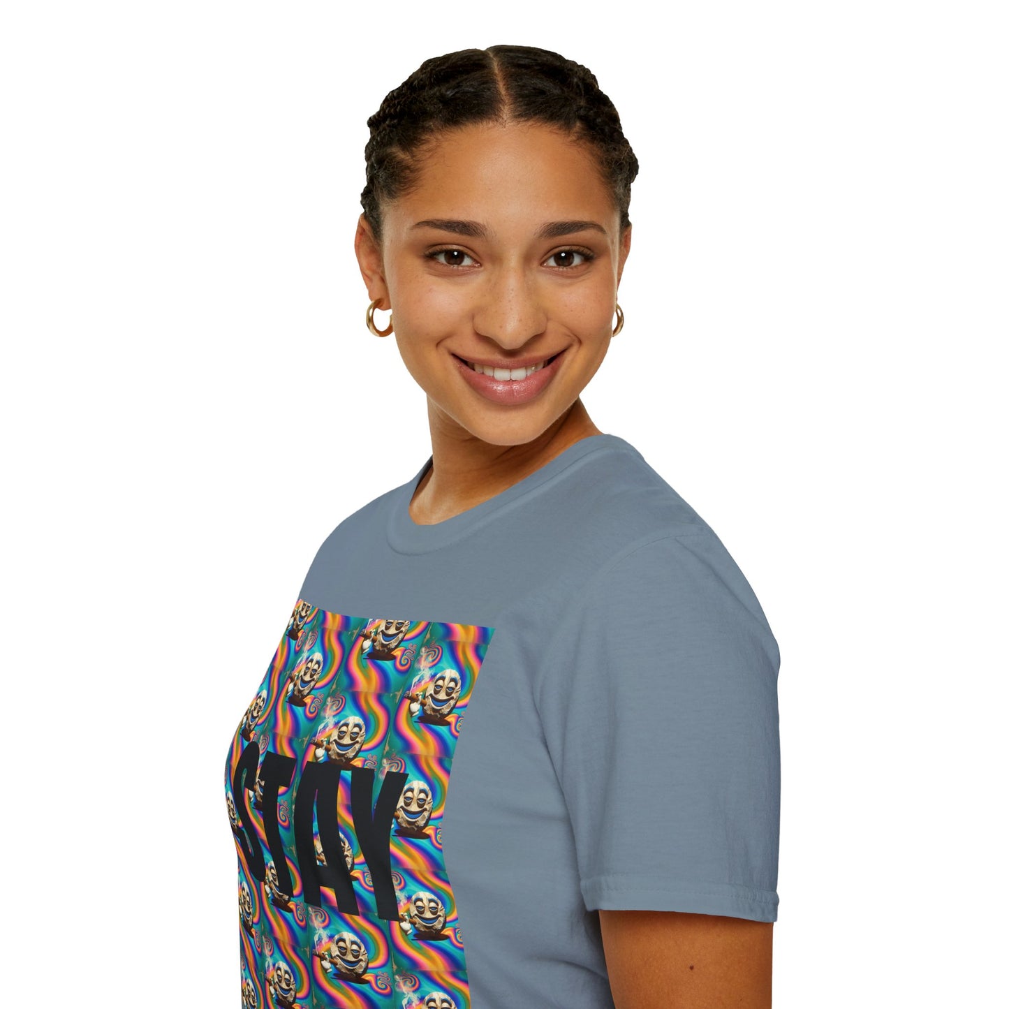 Stay Stoned Unisex Softstyle T-Shirt - Retro Vibe Graphic Tee for Fun Gatherings