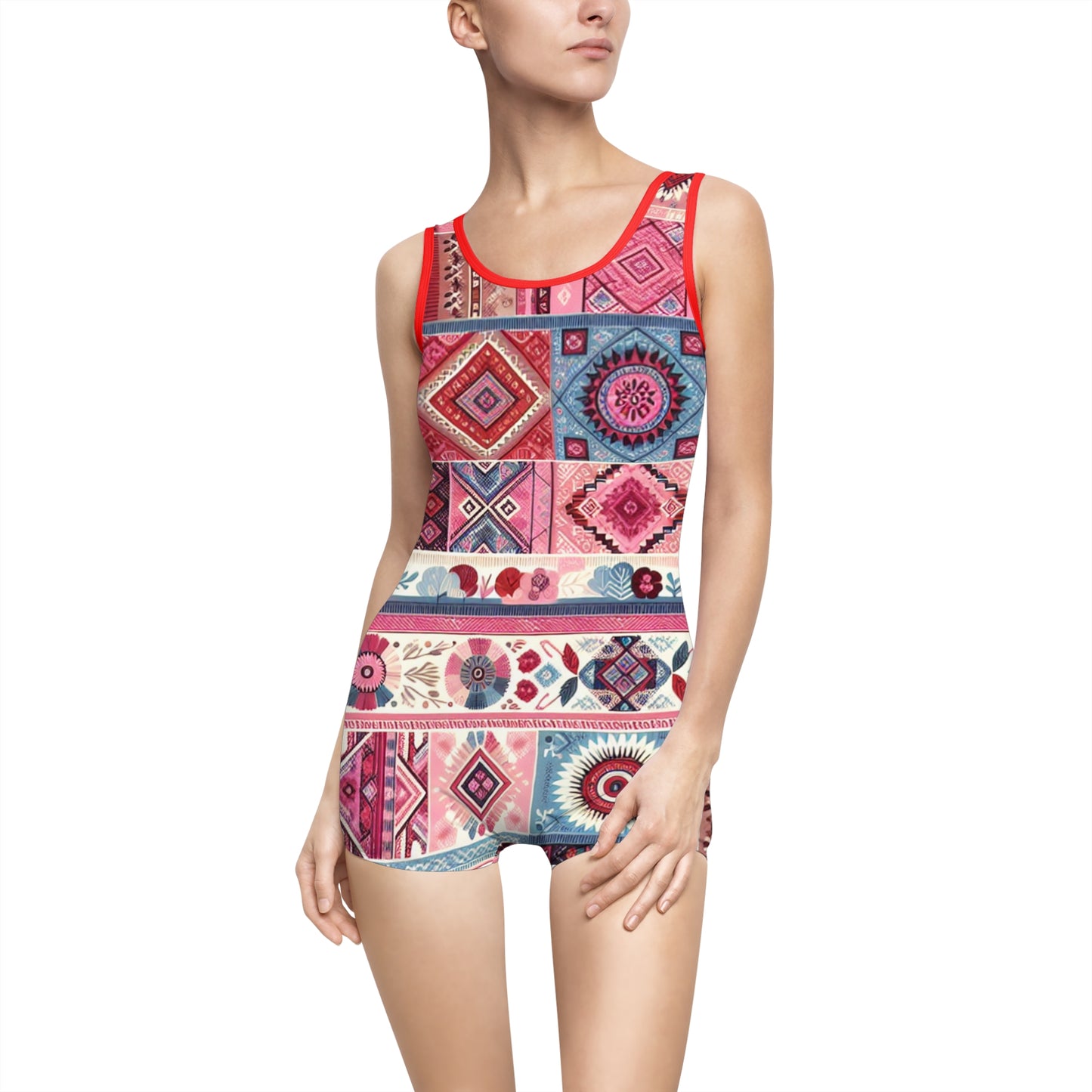 Boho Chic Women's Vintage Swimsuit - Colorful Floral Print for Beach & Pool