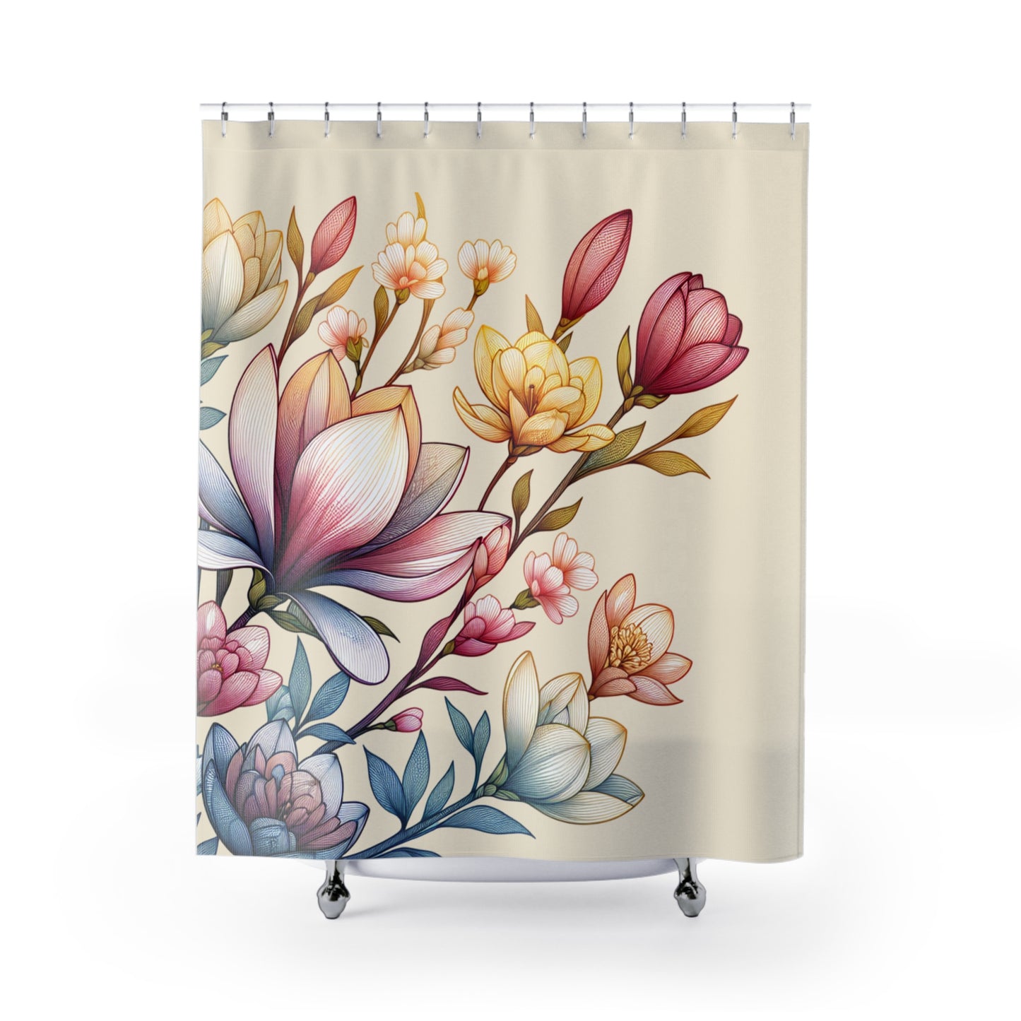 Elegant Floral Shower Curtain - Brighten Your Bathroom with Modern Decor